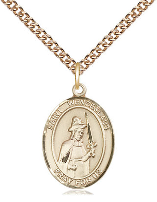 14kt Gold Saint Wenceslaus Medal Engraved Catholic Saint Jewelry