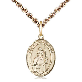 14kt Gold Saint Wenceslaus Medal Engraved Catholic Saint Jewelry