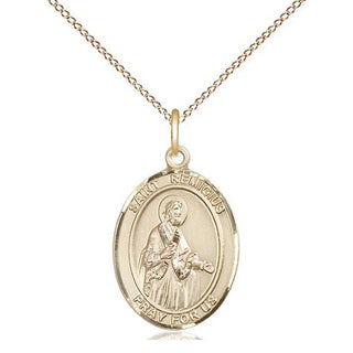14kt Gold Saint Remigius of Reims Medal Engraved Catholic Saint Jewelry