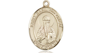 14kt Gold Saint Basil the Great Medal Engraved Catholic Saint Jewelry