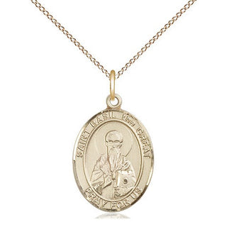 14kt Gold Saint Basil the Great Medal Engraved Catholic Saint Jewelry