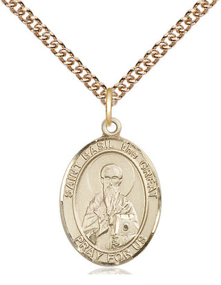 14kt Gold Saint Basil the Great Medal Engraved Catholic Saint Jewelry