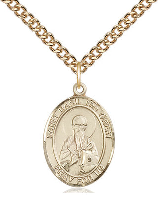 14kt Gold Saint Basil the Great Medal Engraved Catholic Saint Jewelry