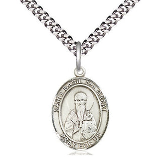 Pewter Saint Basil the Great Medal Religious Jewelry Engraved Catholic Saint Jewelry