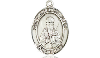Sterling Silver Saint Basil the Great Medal Religious Jewelry Engraved Catholic Saint Jewelry