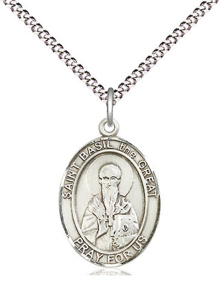 Sterling Silver Saint Basil the Great Medal Religious Jewelry Engraved Catholic Saint Jewelry