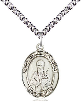Sterling Silver Saint Basil the Great Medal Religious Jewelry Engraved Catholic Saint Jewelry