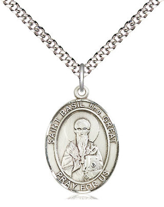 Sterling Silver Saint Basil the Great Medal Religious Jewelry Engraved Catholic Saint Jewelry