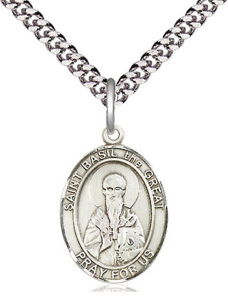Sterling Silver Saint Basil the Great Medal Religious Jewelry Engraved Catholic Saint Jewelry