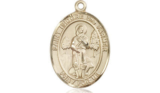 14kt Gold Saint Isidore the Farmer Medal Engraved Catholic Saint Jewelry