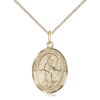 14kt Gold Saint Isidore the Farmer Medal Engraved Catholic Saint Jewelry
