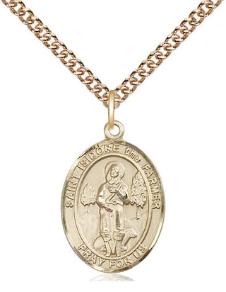 14kt Gold Saint Isidore the Farmer Medal Engraved Catholic Saint Jewelry