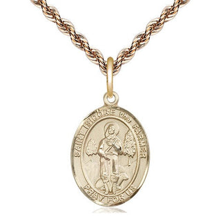 14kt Gold Saint Isidore the Farmer Medal Engraved Catholic Saint Jewelry