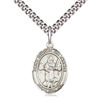 Pewter Saint Isidore the Farmer Medal Religious Jewelry Engraved Catholic Saint Jewelry