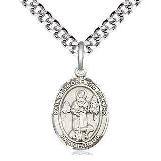 Pewter Saint Isidore the Farmer Medal Religious Jewelry Engraved Catholic Saint Jewelry