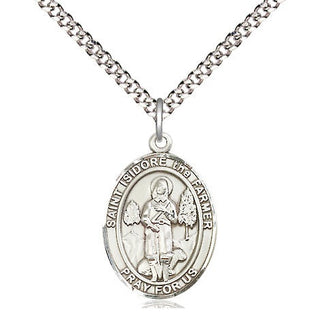 Pewter Saint Isidore the Farmer Medal Religious Jewelry Engraved Catholic Saint Jewelry