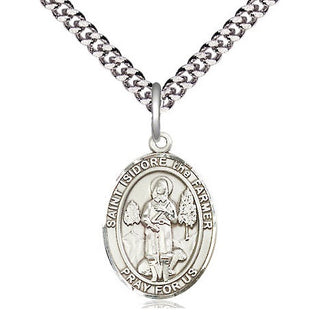 Pewter Saint Isidore the Farmer Medal Religious Jewelry Engraved Catholic Saint Jewelry