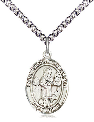 Sterling Silver Saint Isidore the Farmer Medal Religious Jewelry Engraved Catholic Saint Jewelry