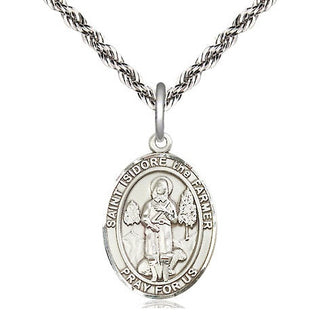 Sterling Silver Saint Isidore the Farmer Medal Religious Jewelry Engraved Catholic Saint Jewelry