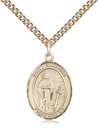 14kt Gold Saint Susanna Medal Engraved Catholic Saint Jewelry