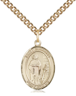 14kt Gold Saint Susanna Medal Engraved Catholic Saint Jewelry