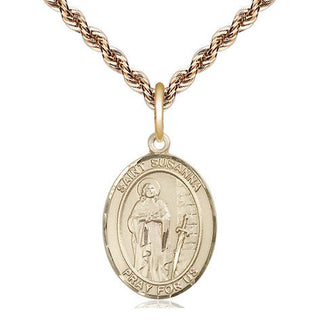 14kt Gold Saint Susanna Medal Engraved Catholic Saint Jewelry