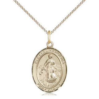 14kt Gold Blessed Karolina Kozkowna Medal Engraved Catholic Saint Jewelry