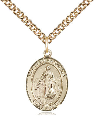 14kt Gold Blessed Karolina Kozkowna Medal Engraved Catholic Saint Jewelry