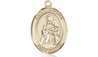 14kt Gold Saint Angela Merici Medal Engraved Catholic Saint Jewelry