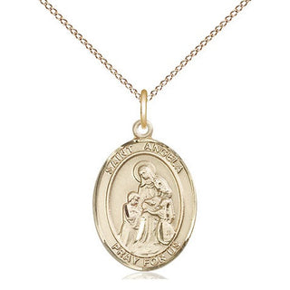 14kt Gold Saint Angela Merici Medal Engraved Catholic Saint Jewelry