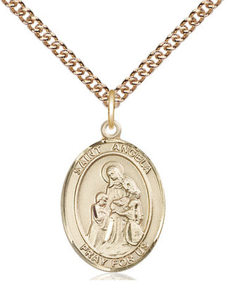 14kt Gold Saint Angela Merici Medal Engraved Catholic Saint Jewelry