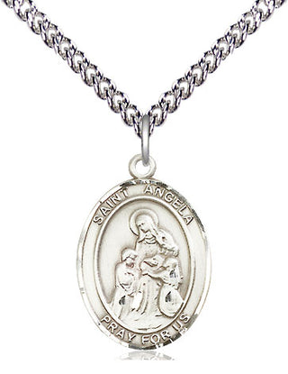 Sterling Silver Saint Angela Merici Medal Religious Jewelry Engraved Catholic Saint Jewelry