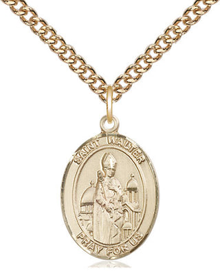 14kt Gold Saint Walter of Pontnoise Medal Engraved Catholic Saint Jewelry