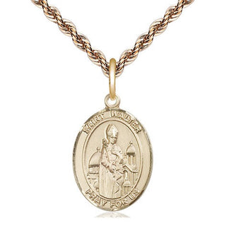14kt Gold Saint Walter of Pontnoise Medal Engraved Catholic Saint Jewelry