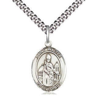 Pewter Saint Walter of Pontnoise Medal Religious Jewelry Engraved Catholic Saint Jewelry