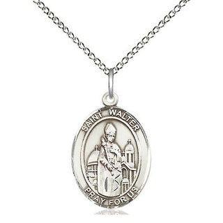Sterling Silver Saint Walter of Pontnoise Medal Religious Jewelry Engraved Catholic Saint Jewelry