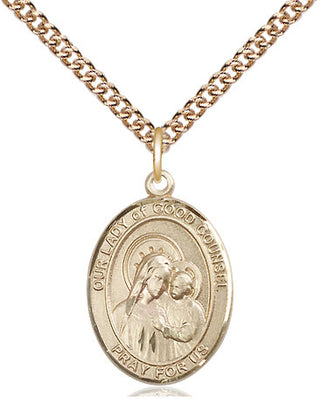 14kt Gold Our Lady of Good Counsel Medal Engraved Catholic Saint Jewelry