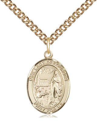 14kt Gold Filled Our Lady of Lourdes Medal Religious Jewelry Engraved Catholic Saint Jewelry