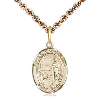14kt Gold Filled Our Lady of Lourdes Medal Religious Jewelry Engraved Catholic Saint Jewelry