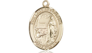14kt Gold Our Lady of Lourdes Medal Engraved Catholic Saint Jewelry