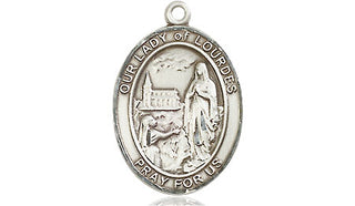 Pewter Our Lady of Lourdes Medal Engraved Catholic Saint Jewelry