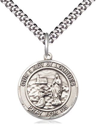 Pewter Our Lady of Lourdes Medal Religious Jewelry Engraved Catholic Saint Jewelry