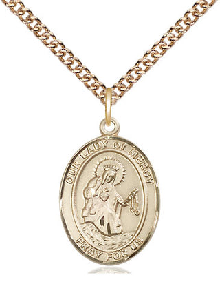 14kt Gold Our Lady of Mercy Medal Engraved Catholic Saint Jewelry