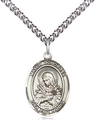 Sterling Silver Mater Dolorosa Medal Religious Jewelry Engraved Catholic Saint Jewelry