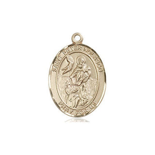 14kt Gold Saint Peter Nolasco Medal Engraved Catholic Saint Jewelry