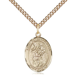 14kt Gold Saint Peter Nolasco Medal Engraved Catholic Saint Jewelry