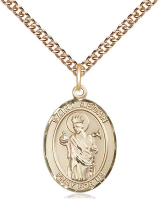 14kt Gold Saint Aedan of Ferns Medal Engraved Catholic Saint Jewelry