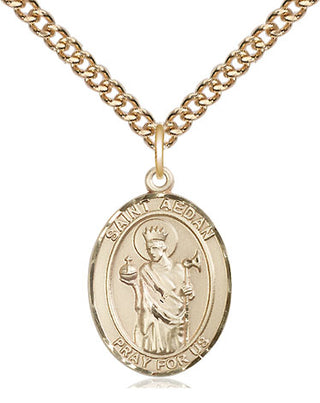 14kt Gold Saint Aedan of Ferns Medal Engraved Catholic Saint Jewelry