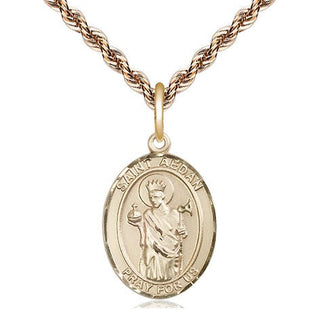 14kt Gold Saint Aedan of Ferns Medal Engraved Catholic Saint Jewelry