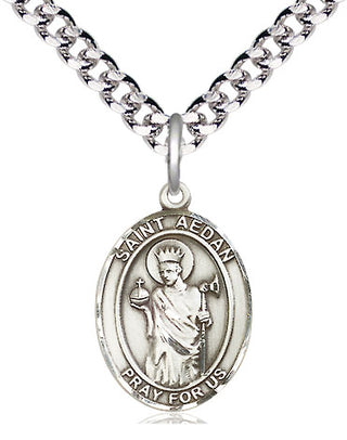 Pewter Saint Aedan of Ferns Medal Religious Jewelry Engraved Catholic Saint Jewelry
